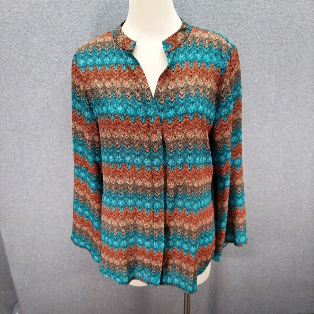 Ellen Weave  Womens  Bell Sleeve ‎ Women  Top  L RN128653 Multi Color  Polyester